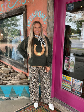 Horseshoe Embroidered Chunky Knit Sweater