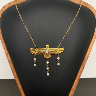 Zircon Inlaid Bird Gold Necklace