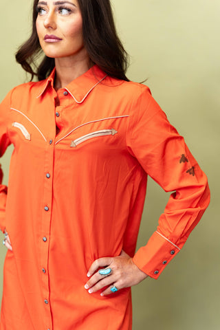Cowpoke Classic poppy-orange button-front hi-low Western dress