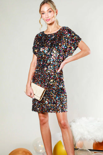 Hattie Multi Color Sequin Mini Dress