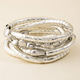 Five Piece Textured Bead Stretch Bracelet Set