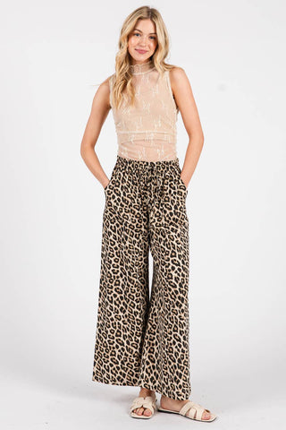 Leopard Print Wide Leg Pants