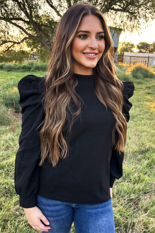 Ranch Road Black Puff-Sleeve Top
