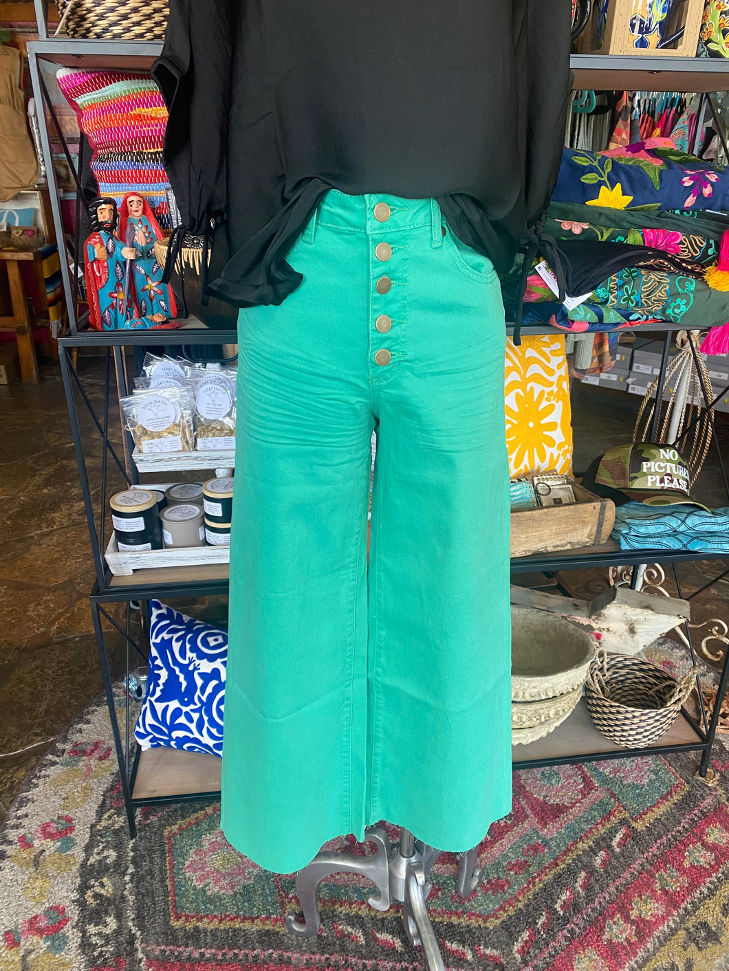 Wide Leg Crop Jeans - Green