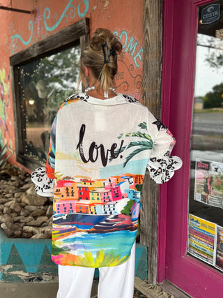 Pop Art Mixed Panel Oversized Button Up
