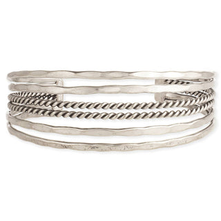 Silver Hammered & Twisted Lines Cuff Bracelet