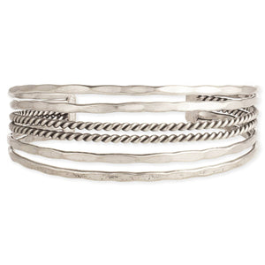 Silver Hammered & Twisted Lines Cuff Bracelet