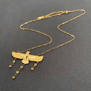 Zircon Inlaid Bird Gold Necklace