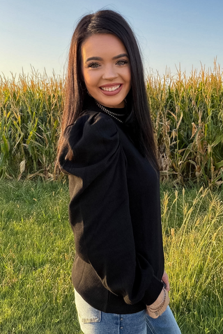 Ranch Road Black Puff-Sleeve Top