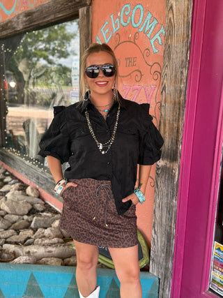 Drawstring Waist Luxe Mini Skort | Coco Leopard
