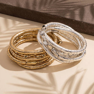 Five Piece Textured Bead Stretch Bracelet Set
