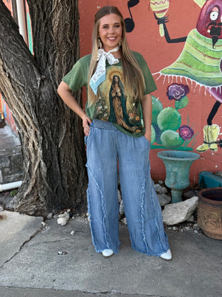 Chambray Fringe Pants