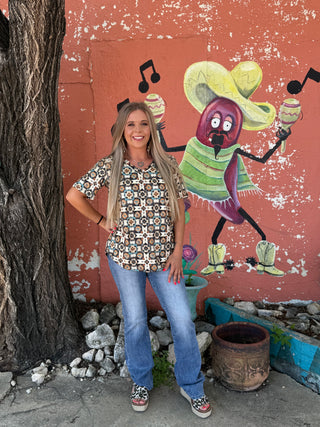Mesa Print V Neck Top