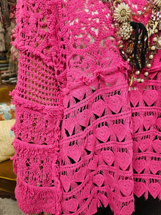 Hand Crochet Magenta Heart Sweater