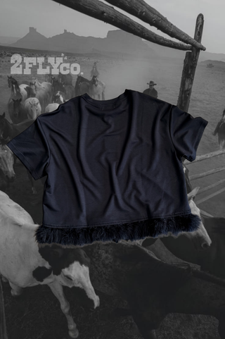 Fly as a Feather soft boxy top with feather-trim hem