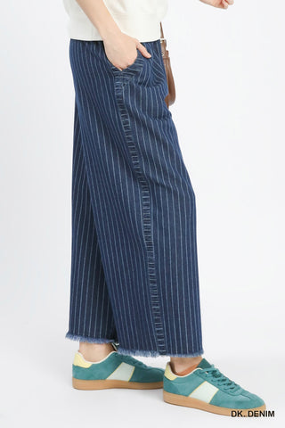 Denim Pinstripe Wide Leg Pants