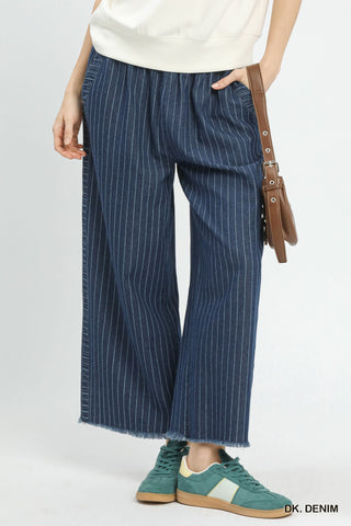 Denim Pinstripe Wide Leg Pants