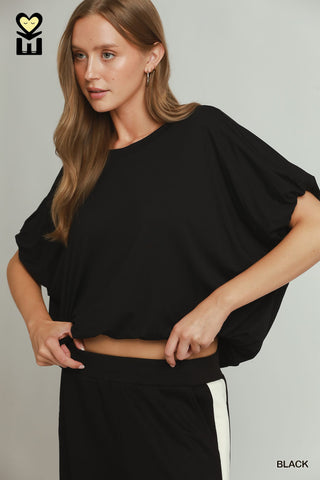 Abilene Black Bamboo Bubble Sleeve Top