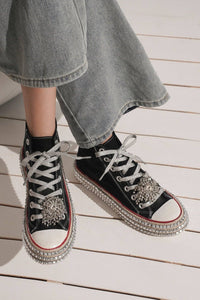 Bedazzeled Decor Rockstud Platform High Top Sneakers