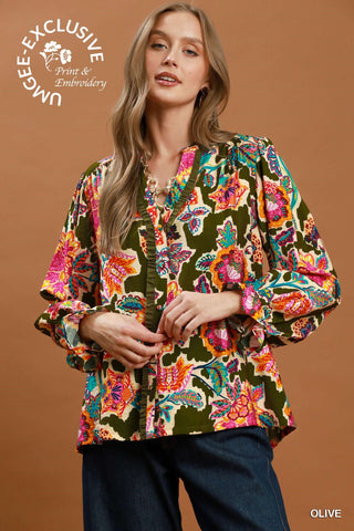Olive Ridge Bow Ruffle Top