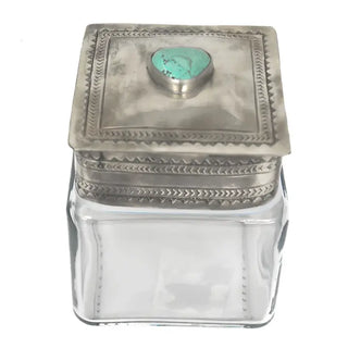 Stamped Turquoise Glass Canister