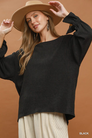 Willa Black Puckered Knit Top