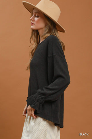 Willa Black Puckered Knit Top