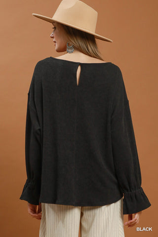 Willa Black Puckered Knit Top