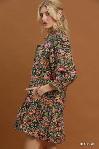 Rio Night Abstract Ruffle Mini Dress