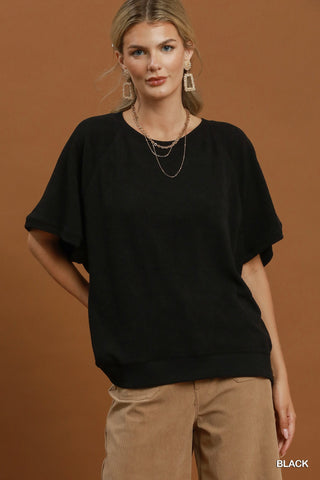 Riley Black Hi-Low Crew Neck Top