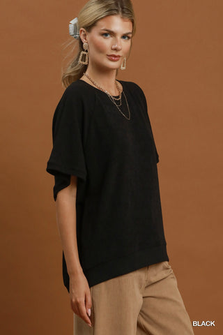 Riley Black Hi-Low Crew Neck Top