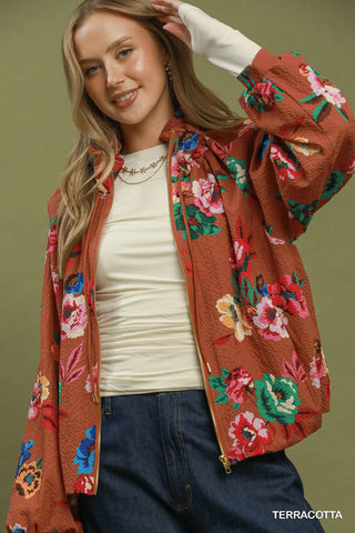 Natalia Terracotta Zip-Up Blouse