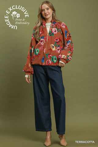 Natalia Terracotta Zip-Up Blouse