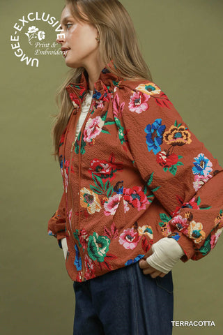 Natalia Terracotta Zip-Up Blouse