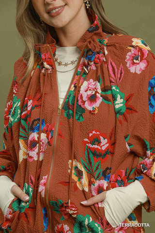 Natalia Terracotta Zip-Up Blouse