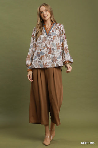 Rusty Rose Colorblock Floral Top