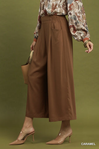 Desert Caramel Pleated Wide Leg Pants