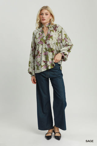 Meadow Sage Floral Puff Sleeve Top