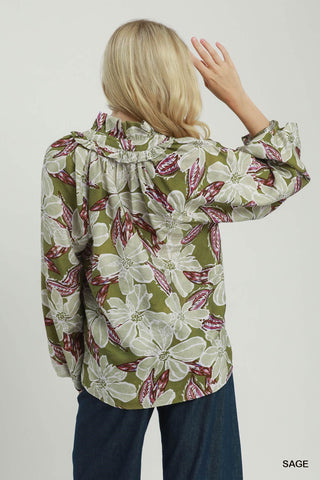 Meadow Sage Floral Puff Sleeve Top