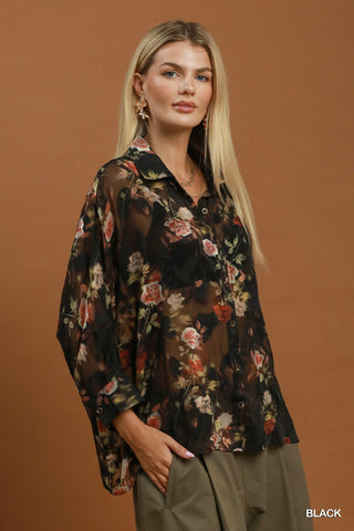 Laredo Night Bloom Button Down Top