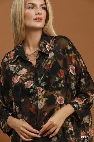Laredo Night Bloom Button Down Top