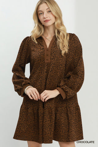 Maren Chocolate Animal Jacquard Mini Dress