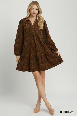 Maren Chocolate Animal Jacquard Mini Dress
