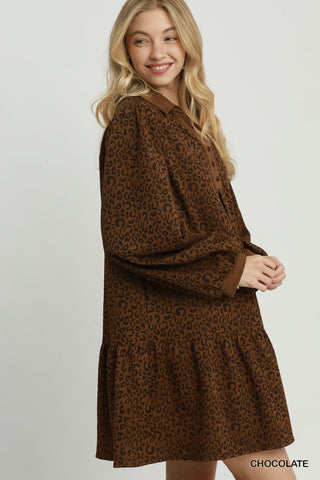 Maren Chocolate Animal Jacquard Mini Dress
