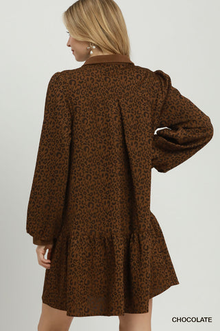 Maren Chocolate Animal Jacquard Mini Dress