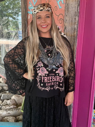 Freebird 1776 America Lace Bell Sleeve Graphic Top by Zutter