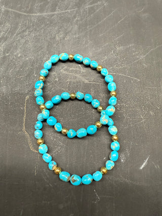 Turquoise Nugget & Gold Filled Stretch Bracelet