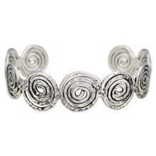 Load image into Gallery viewer, Silver Hammered Spirals Cuff Bracelet