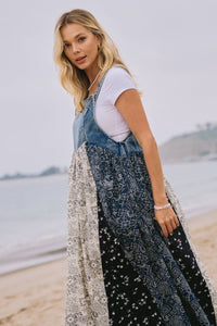 Washed Denim Top Overall Dress
