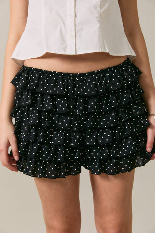 Polka Dot Tiered Ruffle Mini Skirt